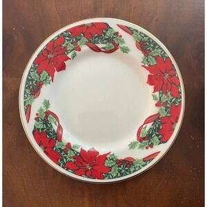 Gibson‎ Christmas Holly 6.75" Plates B&B-Discontinued Red Ribbon, Set of 12